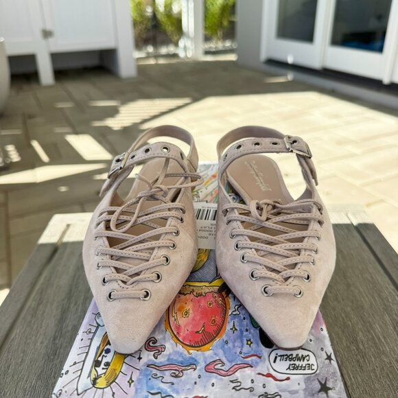 New Jeffrey Campbell Lexii Laced Suede Slingback Flats Beige Cream US 6 - Picture 5 of 17